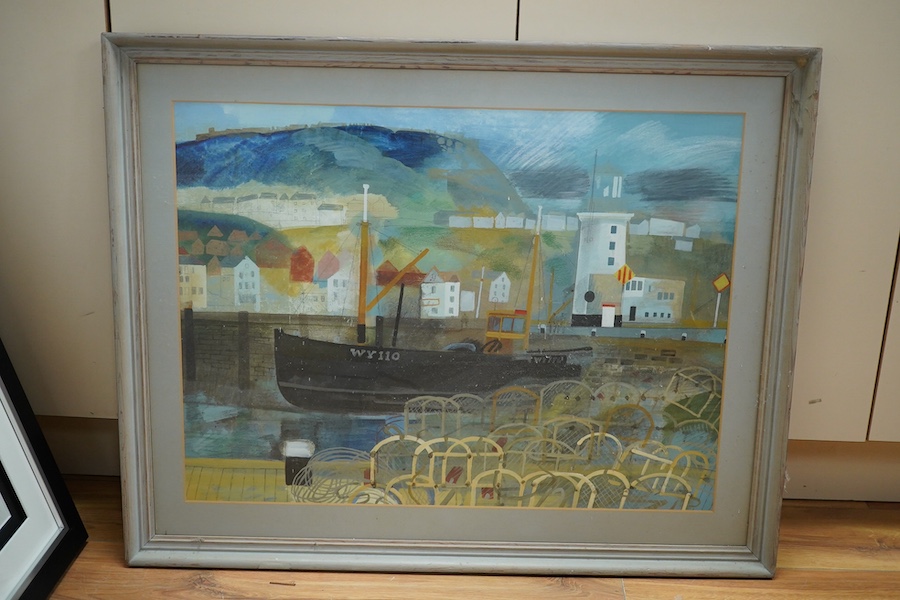 Henry Collins (1910-1994), gouache, ‘Scarborough harbour and lighthouse’, label verso, dated 1969, 52 x 69cm. Condition - good